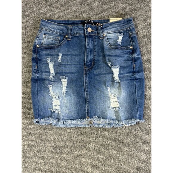 Wax Jean womens size Small Blue Denim Distressed Skirt - Picture 2 of 13